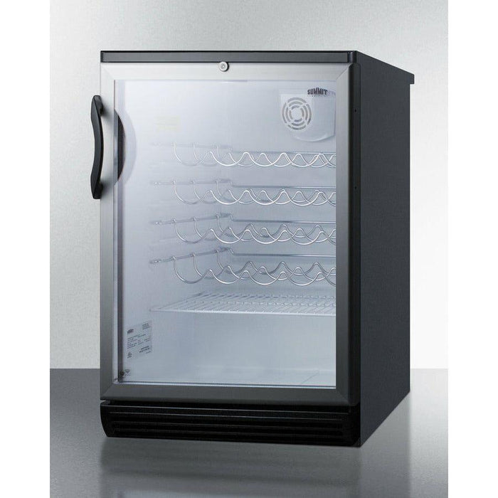 Summit 24 in. Wide Wine Cellar with 36 Bottle Capacity, Right Hinge, Glass Door, With Lock, 4 Adjustable Wine Racks, Analog Control, Compressor Cooling, CFC Free, Automatic Defrost - SWC6GBL