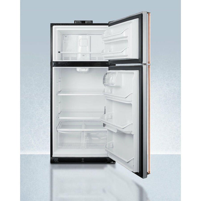 Summit 30 in. Top Freezer Refrigerator with 18 cu. ft. Total Capacity, Crisper Drawer, Frost Free Defrost, Adjustable Glass Shelves and Thermostat, High/Low Temperature Alarm, NIST Display, Sealed Back, CARB Compliant in Stainless look - BKRF18PLCP