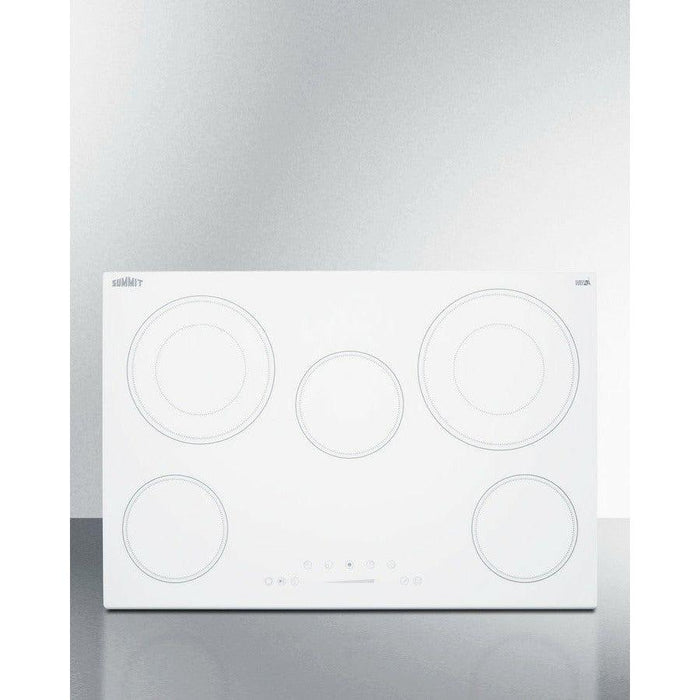 Summit 30 in. Wide 208-240V 5-Burner Radiant Cooktop with 5 Elements, Hot Surface Indicator, ADA Compliant, ETL Safety Listed, Child Lock, ETL, Residual Heat Indicator Light, Digital Touch Controls, EuroKera Glass Surface - CR5B30T