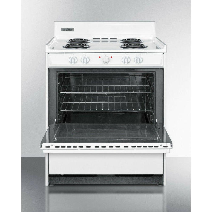 Summit 30 in. Wide Electric Coil Top Range with 4 Coil Elements, 3.7 cu. ft. Total Oven Capacity, Storage Drawer, ADA Compliant - WEM210