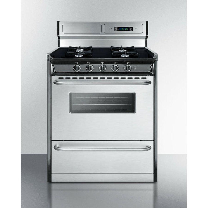 Summit 30 in. Wide Gas Range, Open Burners with Natural Gas, 4 Open Burners, 3.69 cu. ft. Total Oven Capacity, Viewing Window, Broiler Drawer - TNM2