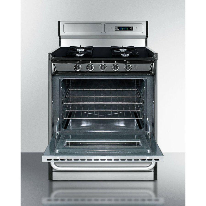 Summit 30 in. Wide Gas Range, Open Burners with Natural Gas, 4 Open Burners, 3.69 cu. ft. Total Oven Capacity, Viewing Window, Broiler Drawer - TNM2