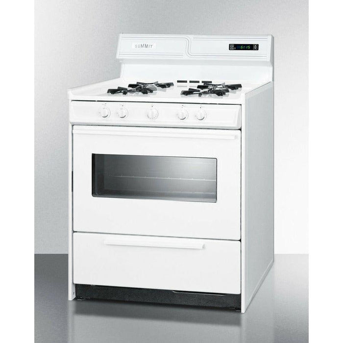 Summit 30 in. Wide Gas Range with Manual Clean, Black Glass See-Thru Door, Electronic Ignition and Clock w/ Timer - WNM2307