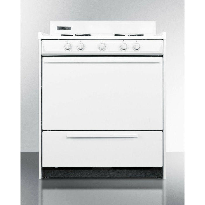 Summit 30 in. Wide Gas Range with Natural Gas, 4 Open Burners, 3.7 cu. ft. Total Oven Capacity, Broiler Drawer, in White - WNM210