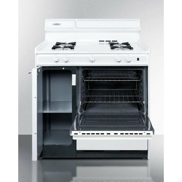 Summit 36 in. Wide Gas Range with Lower Broiler, Side Storage and Electronic Ignition: White - WNM4307