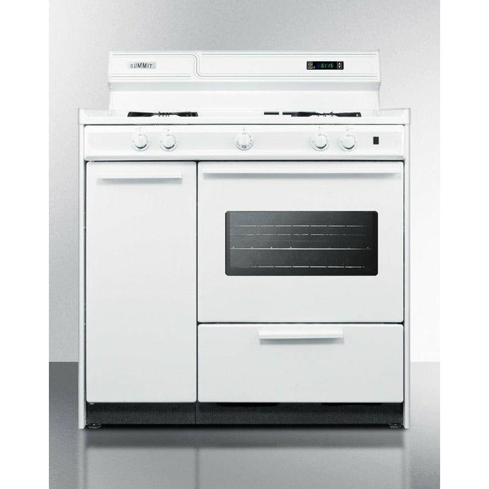 Summit 36 in. Wide Gas Range with Lower Broiler, Side Storage and Electronic Ignition: White - WNM4307