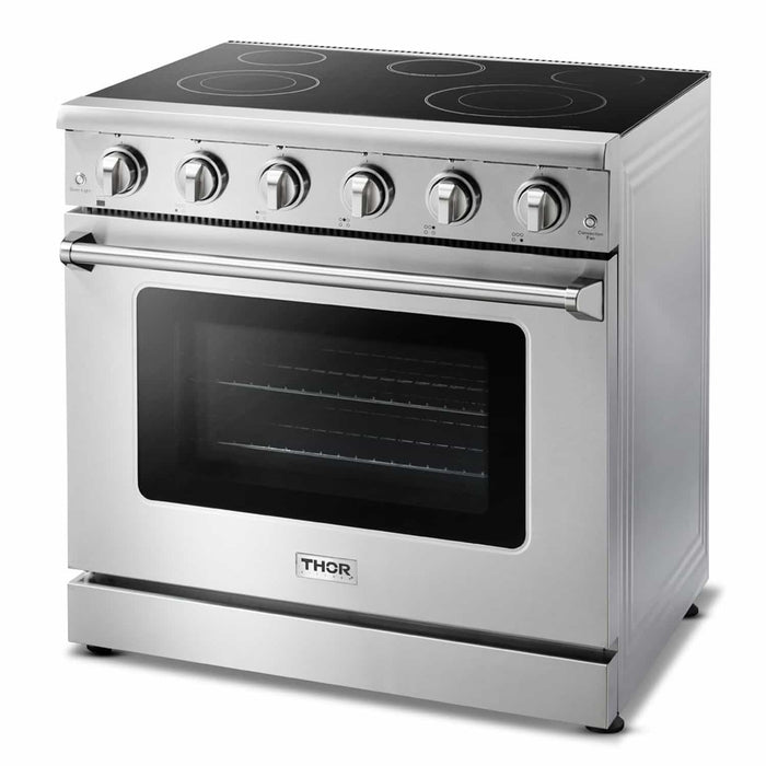 Thor Kitchen 2-Piece Appliance Package - 36-Inch Electric Range and Pro-Style Wall Mount Hood in Stainless Steel