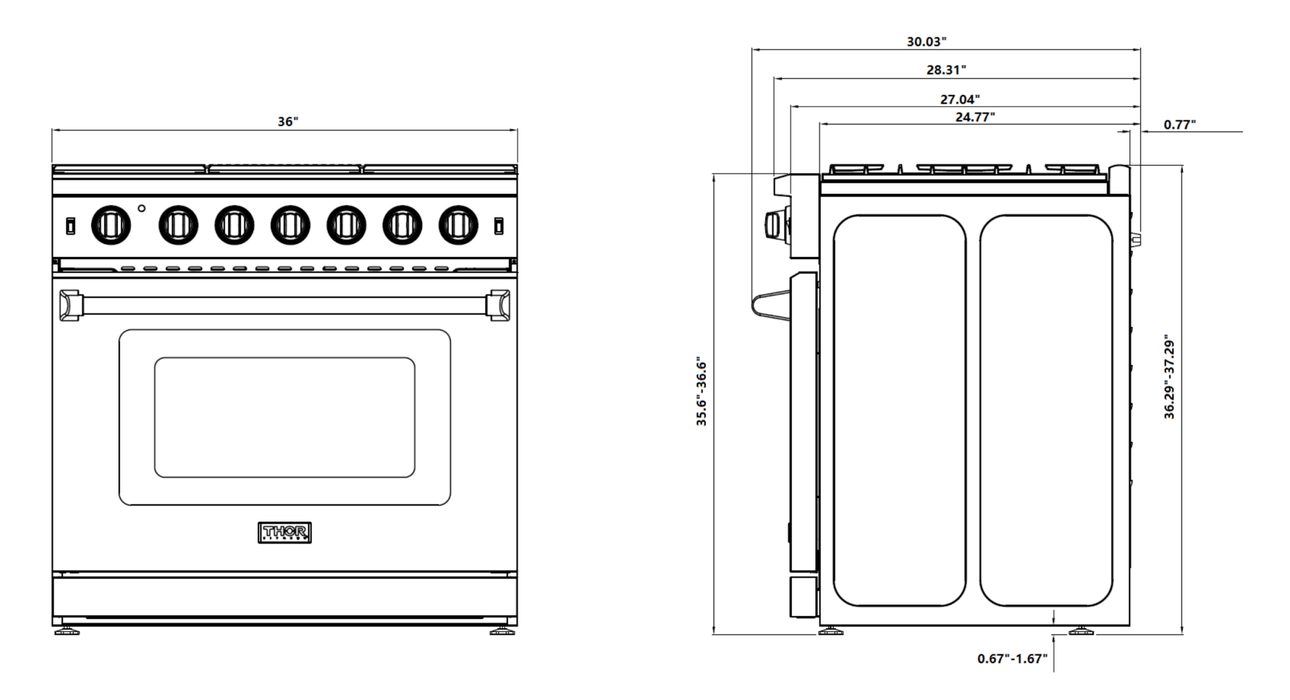 Thor Kitchen 2-Piece Appliance Package - 36-Inch Gas Range with Tilt Panel & Premium Under Cabinet Hood in Stainless Steel