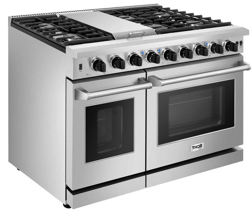 Thor Kitchen 2-Piece Appliance Package - 48-Inch Gas Range & Under Cabinet 11-Inch Tall Hood in Stainless Steel