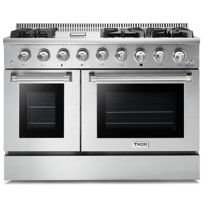 Thor Kitchen 2-Piece Pro Appliance Package - 48-Inch Gas Range & Under Cabinet 16.5-Inch Tall Hood in Stainless Steel