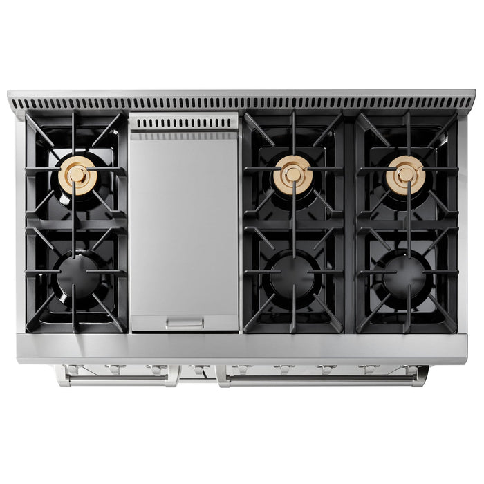 Thor Kitchen 2-Piece Pro Appliance Package - 48-Inch Gas Range & Pro Wall Mount Hood in Stainless Steel