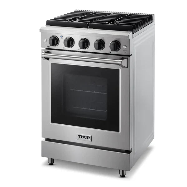 Thor Kitchen 2-Piece Appliance Package - 24-Inch Gas Range and Over-the-Range Microwave & Vent Hood in Stainless Steel