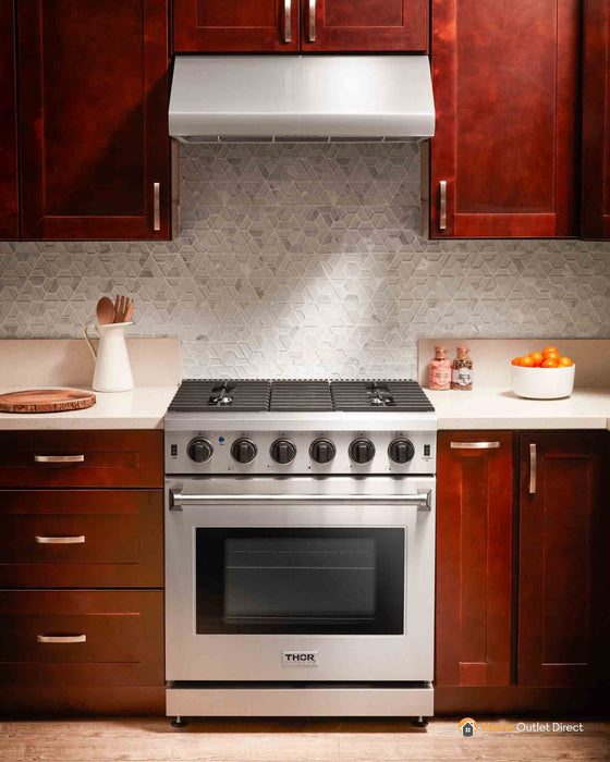 Thor Kitchen 2-Piece Appliance Package - 30-Inch Gas Range and Over-the-Range Microwave & Vent Hood in Stainless Steel