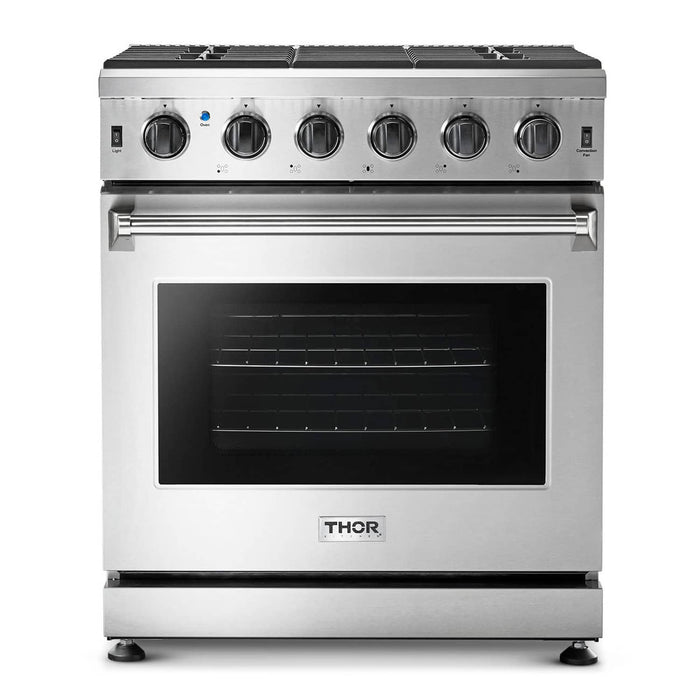 Thor Kitchen 2-Piece Appliance Package - 30-Inch Gas Range and Over-the-Range Microwave & Vent Hood in Stainless Steel