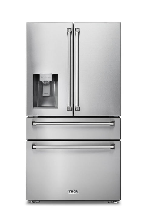 Thor Kitchen A-Series 3-Piece Appliance Package - 36-Inch Electric Range, Refrigerator with Water Dispenser, and Dishwasher in Stainless Steel