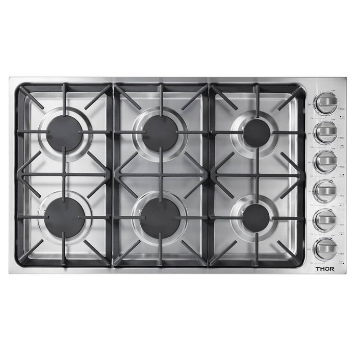 Thor Kitchen 3-Piece Pro Appliance Package - 36-Inch Gas Cooktop, Electric Wall Oven & Wall Mount Hood in Stainless Steel